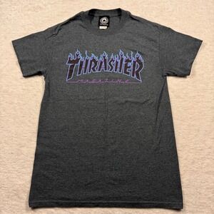 Thrasher Magazine Flame Logo T Shirt Dark Grey Size S Y2K